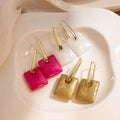 Korean Creative Handbag Drop Square Acrylic Pendant Gold Alloy Hoop Luxury Fashion Earrings view 1