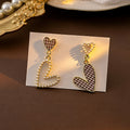 Vintage Houndstooth Fabric Heart Butterfly Pearl Rhinestone Asymmetric Alloy Drop Earrings view 3