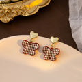 Vintage Houndstooth Fabric Heart Butterfly Pearl Rhinestone Asymmetric Alloy Drop Earrings view 2