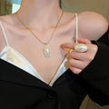 Real Gold Plated Oval Pearl Necklace French Light Luxury Geometric Collarbone Chain view 2