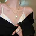 Real Gold Plated Oval Pearl Necklace French Light Luxury Geometric Collarbone Chain view 4
