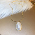 Real Gold Plated Oval Pearl Necklace French Light Luxury Geometric Collarbone Chain view 3