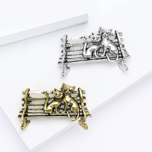 Alloy Vintage Bench Cat Brooch Pin For Suits And Shirts