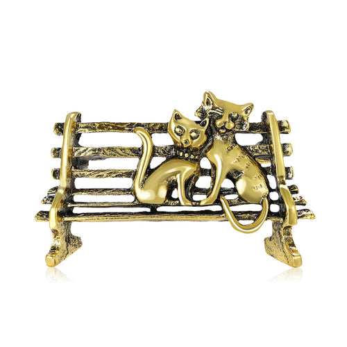 Alloy Vintage Bench Cat Brooch Pin For Suits And Shirts