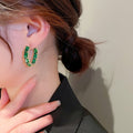 Korean Style Geometric Metal Hoop Earrings With Zircon Accents, Versatile Fashion Ear Jewelry view 4