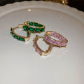 Korean Style Geometric Metal Hoop Earrings With Zircon Accents, Versatile Fashion Ear Jewelry view 1