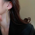 Light Luxury Geometric Twisted Rhinestone Long Tassel Metal Drop Earrings view 2