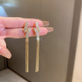 Light Luxury Geometric Twisted Rhinestone Long Tassel Metal Drop Earrings view 1