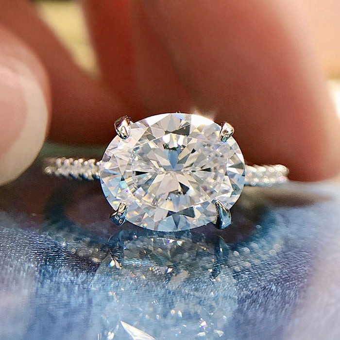 Simple Artistic Oval Sparkling Zircon Ring For Women, Engagement Wedding Finger Jewelry