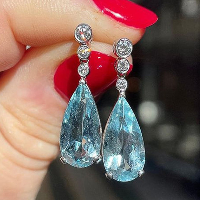 Light Luxury Ocean Blue Pear Shaped Teardrop Earrings Versatile Fashion Jewelry For Women
