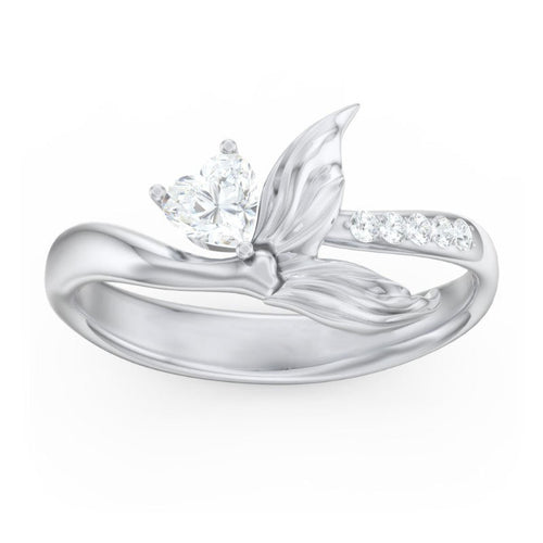 Heart Zircon Mermaid Tail Ring For Women, European Fairy Tale Adjustable Finger Jewelry