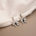 Vintage Black Rhinestone Heart Bow Butterfly Alloy Silver Needle Sweet Cool Stud Drop Earrings view 4