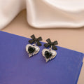 Vintage Black Rhinestone Heart Bow Butterfly Alloy Silver Needle Sweet Cool Stud Drop Earrings view 3