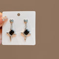 Vintage Black Rhinestone Heart Bow Butterfly Alloy Silver Needle Sweet Cool Stud Drop Earrings view 2