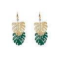 Elegant Hollow Monstera Leaf Alloy Enamel Rhinestone Hook Dangle Statement Women's Fashion Earrings view 5