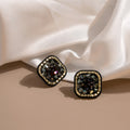 Vintage Geometric Square Black Zircon Crystal Studs With Silver Needle Elegant Luxury Women's Earrings view 1