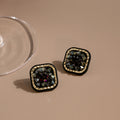Vintage Geometric Square Black Zircon Crystal Studs With Silver Needle Elegant Luxury Women's Earrings view 4
