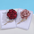 Fabric Pearl Rhinestone Rose Brooch Pin For Wedding Dress Decoration view 3