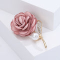 Fabric Pearl Rhinestone Rose Brooch Pin For Wedding Dress Decoration view 4