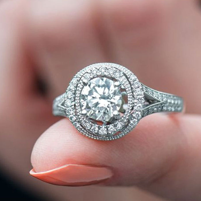 Round Zircon Ring For Women, Korean Niche Style Wedding Band Fashion Jewelry
