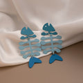 Korean Cute Cartoon Colorblock Fishbone Pendant Painted Alloy Acrylic Sweet Drop Earrings view 3