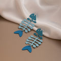 Korean Cute Cartoon Colorblock Fishbone Pendant Painted Alloy Acrylic Sweet Drop Earrings view 4