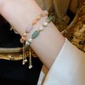Gold Plated Bamboo Freshwater Pearl Adjustable Bangle For Women French Vintage Chic Jewelry view 2