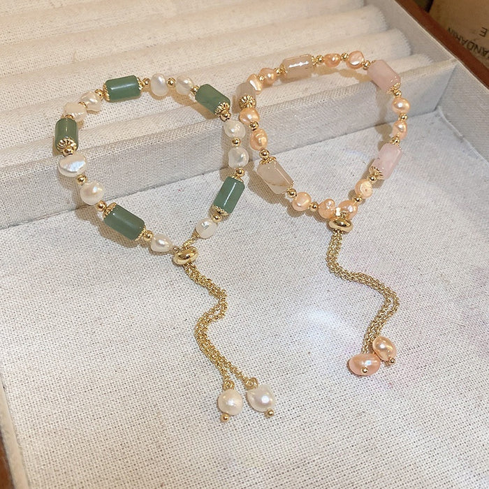 Gold Plated Bamboo Freshwater Pearl Adjustable Bangle For Women French Vintage Chic Jewelry