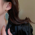 Metal Geometric Colorful Rhinestone Long Chain Tassel Drop Earrings, Light Luxury Statement Jewelry view 2
