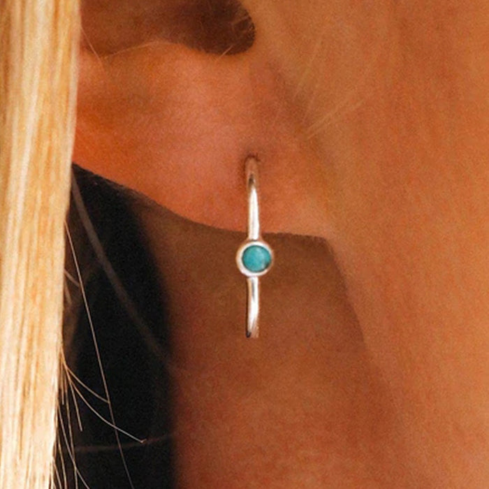 Vintage Ethnic Style Faux Turquoise Geometric Stud Earrings, Simple Ear Cuff Jewelry