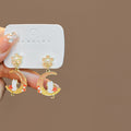 Elegant Alloy Enamel Crescent Moon Rabbit Flower Pearl Drop Studs For Women Fashion Earrings view 4