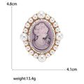 Vintage Alloy Relief Lady Head Brooch With Rhinestone Pearl Accents view 5