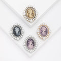 Vintage Alloy Relief Lady Head Brooch With Rhinestone Pearl Accents view 1