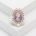Vintage Alloy Relief Lady Head Brooch With Rhinestone Pearl Accents view 6