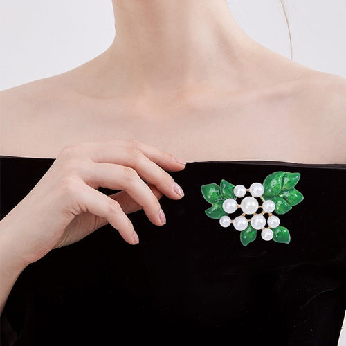 Alloy Enamel Pearl Plant Brooch Pin For Versatile Apparel