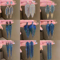 Rhinestone Geometric Long Tassel Drop Earrings With Silver Pins, Western Statement Design view 1