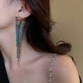 Rhinestone Geometric Long Tassel Drop Earrings With Silver Pins, Western Statement Design view 2