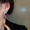 New Chinese Style Crystal Flower Branch Drop Earrings With Silver Needle Elegant Rhinestone Ear Jewelry view 4