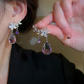 New Chinese Style Crystal Flower Branch Drop Earrings With Silver Needle Elegant Rhinestone Ear Jewelry view 2