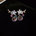 New Chinese Style Crystal Flower Branch Drop Earrings With Silver Needle Elegant Rhinestone Ear Jewelry view 1