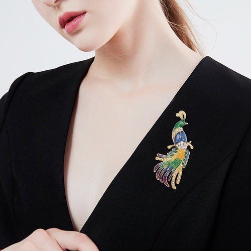 Alloy Enamel Peacock Feather Brooch Pin For Suit Lapel Decoration