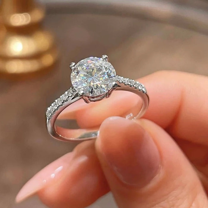Fashion Cluster Four Prong Zircon Engagement Ring, Copper Platinum Color Wedding Bridal Ring