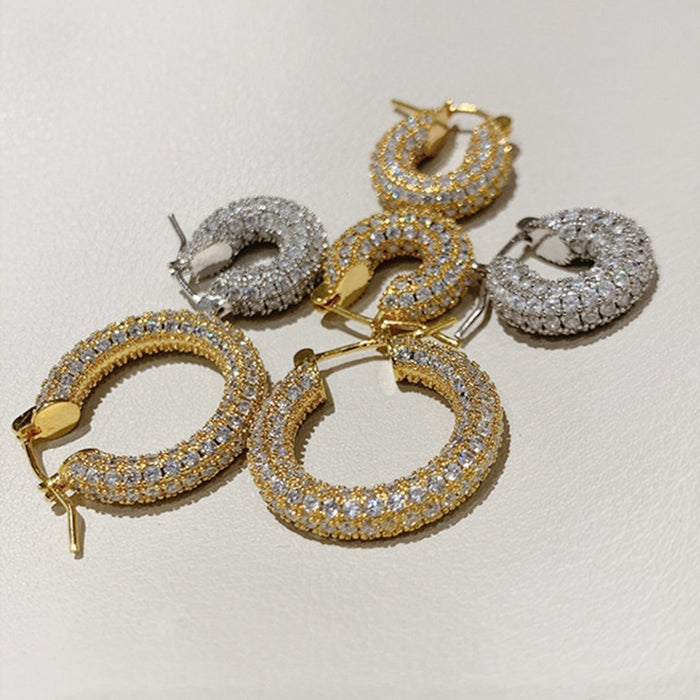 Copper U Shape Hoop Earrings With Full Pave Zircon, Vintage Diamond Pattern Ear Cuff