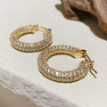 Copper U Shape Hoop Earrings With Full Pave Zircon, Vintage Diamond Pattern Ear Cuff view 2