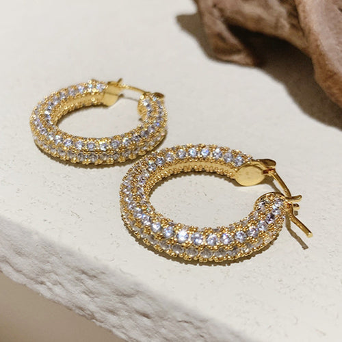Copper U Shape Hoop Earrings With Full Pave Zircon, Vintage Diamond Pattern Ear Cuff