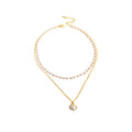 Korean Trendy Double Layer Chain Pearl Spliced Pendant Necklace Elegant Light Luxury Jewelry For Women view 5