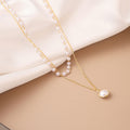 Korean Trendy Double Layer Chain Pearl Spliced Pendant Necklace Elegant Light Luxury Jewelry For Women view 3