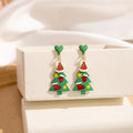 Christmas Tree Santa Hat Enamel Alloy Heart Stud Drop Holiday Cartoon Colorful Women Earrings view 2