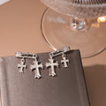 Vintage Rhinestone Cross Safety Pin Drop Stud Earrings For Women Creative Luxury Alloy Pendant Earrings view 3