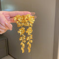 Metal Flower Leaf Tassel Drop Earrings For Women, Bold European American Statement Style view 1